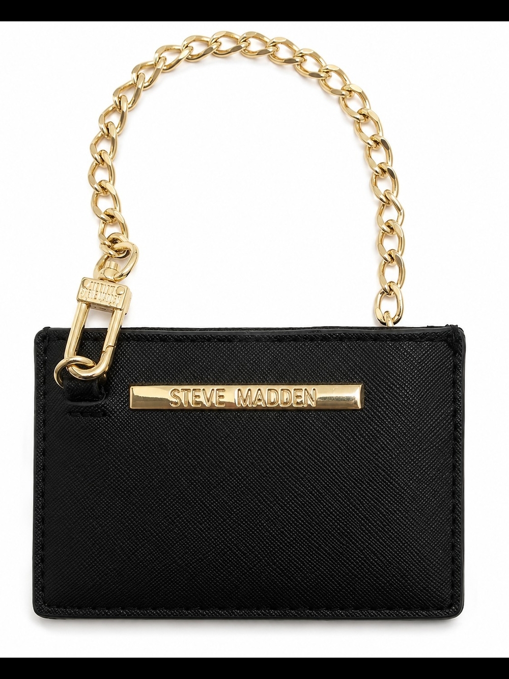 Steve Madden Black Card Case with Gold Chain Accent